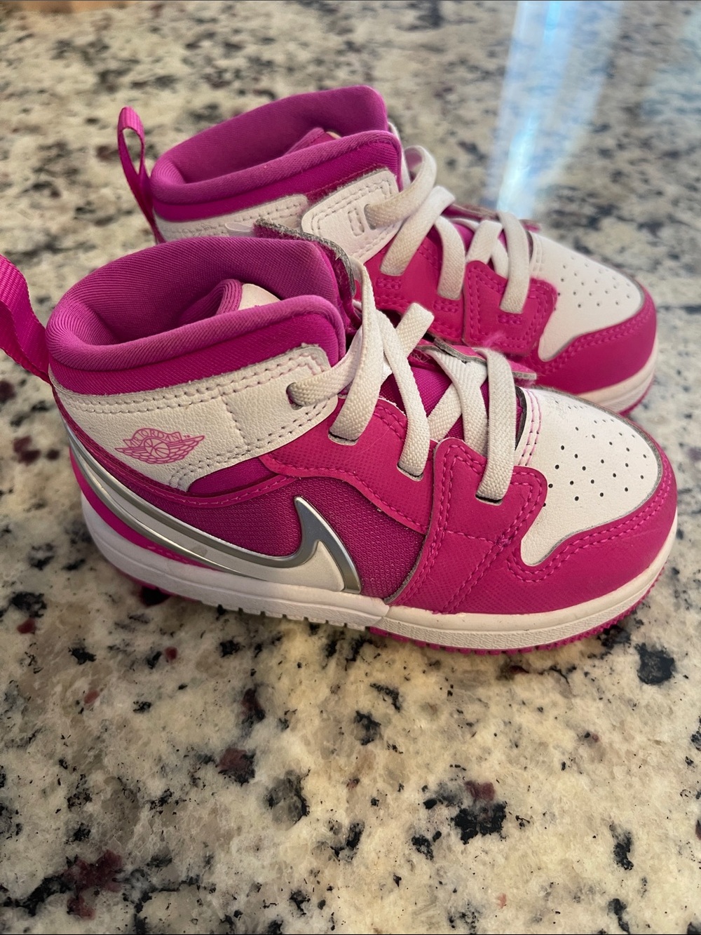 Nike Little Toddler Size 7 Hot Pink and White High-Top Sneakers with Velcro